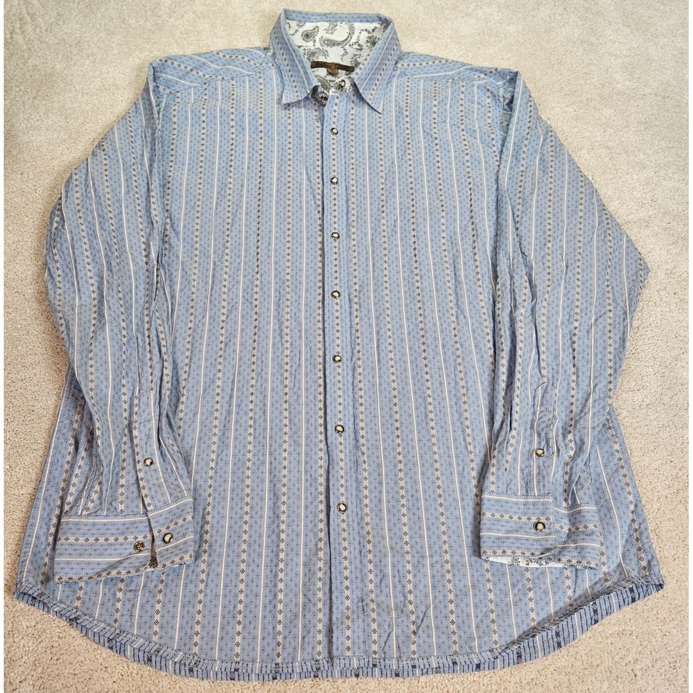 Blue Pronto Uomo Shirt 3XLT Snap Button Stripe Paisley Lined Business Casual